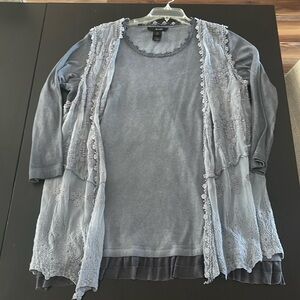 Ali Miles Boho Top with Lace Vest Overlay XL